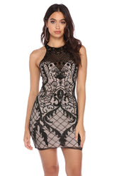 Lacey Beaded Contrast Mini Dress
