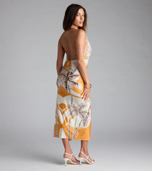 Vibrant Side Geometric Print Bodycon Midi Dress