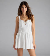 Sweetest Style Lace-Up Eyelet Skater Dress