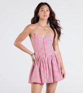 Get Cutesy V-Neck Gingham Skater Dress