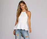 Poised In Peplum Halter Top
