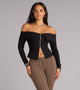 Zip Me Up Off-The-Shoulder Top