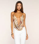 Wild Card Beaded Chain Cowl Neck Top