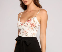 Pop Of Floral Tie-Front Catsuit