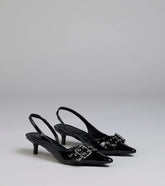 Sleek Trendy Buckle Strap Slingback Kitten Heels