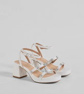Picture Perfect Rhinestone Flower Block Heels
