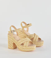 Fun In The Sun Raffia Platform Block Heels