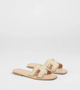 Simple Poise Faux Pearl Rhinestone Flat Sandals