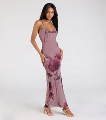 Love Language Floral Print Mesh Maxi Dress