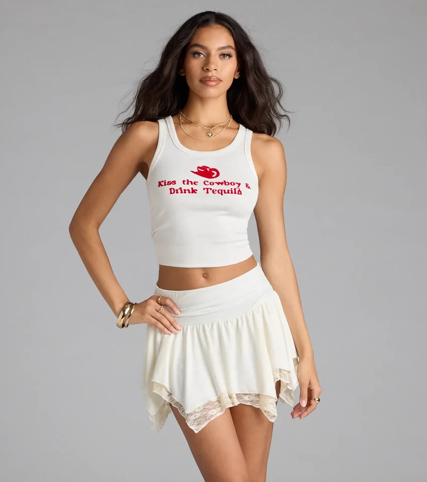 All Love High-Rise Lace Trim Skort